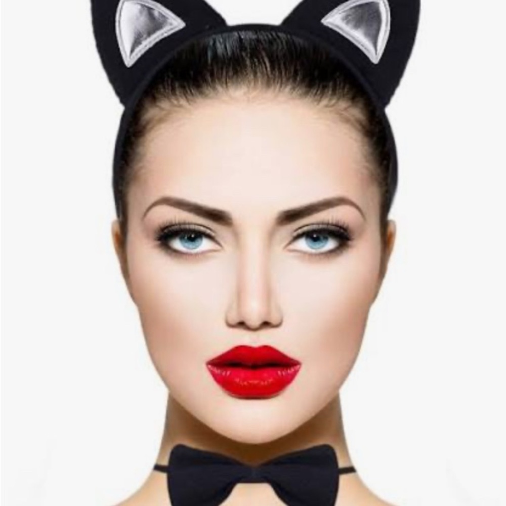 Black Cat Costume with Ears Bowtie and Tail OSFM Unisex